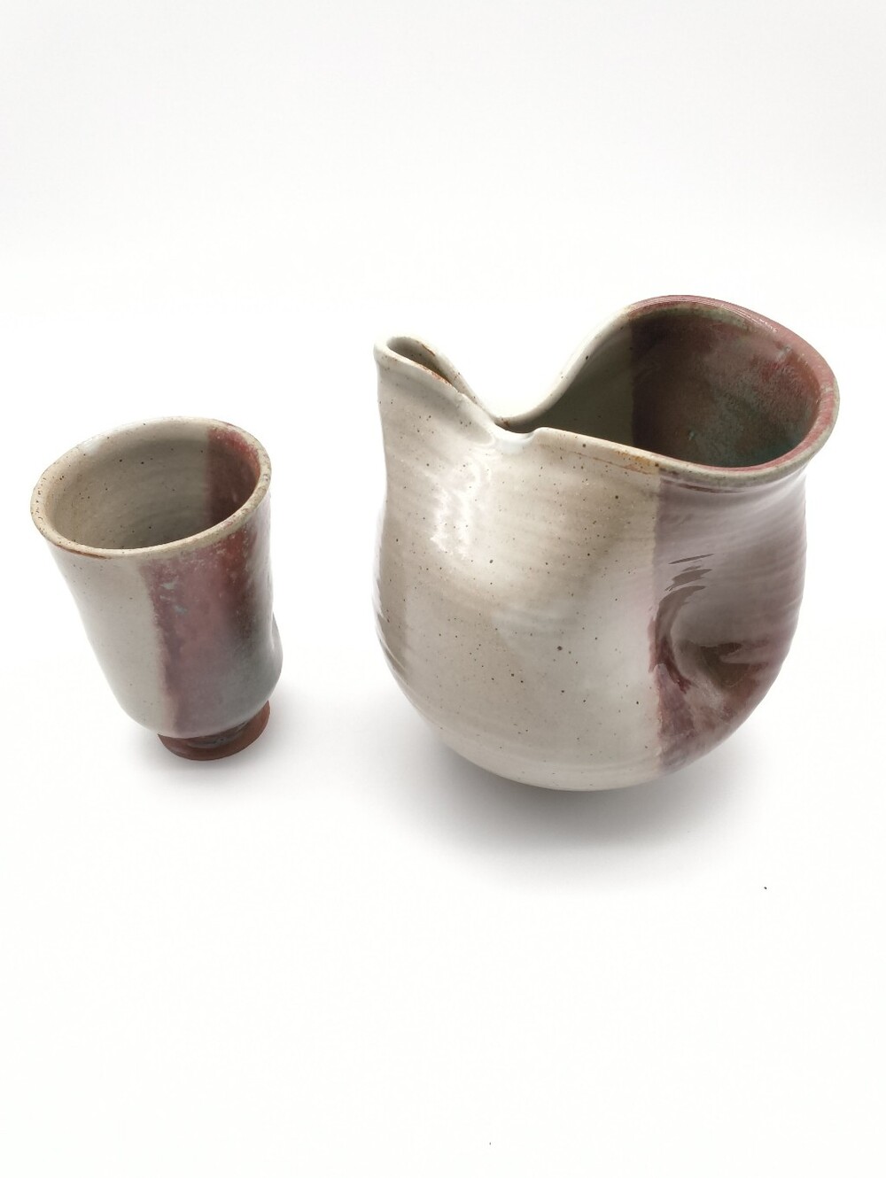 Wheel Thrown Stoneware Cup and Water Pitcher with Integrated Ice Catcher